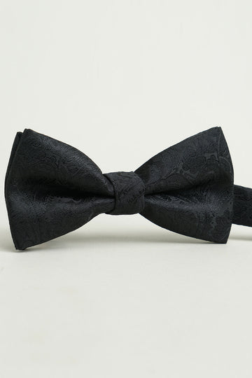 Noir Jacquard Satin Nœud Papillon Pocket Set